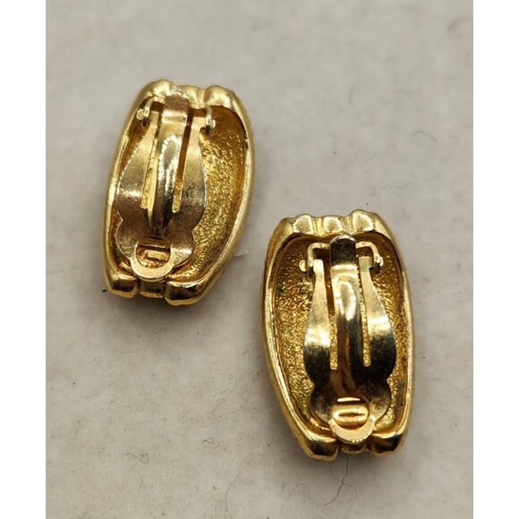 Two Tone Curved Metal Earrings With Crystal Accent Gold & Gray Rope Border - Picture 2 of 3